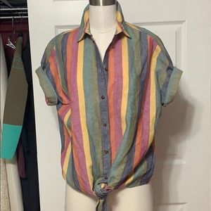 Madewell Tie Front Shirt in Rainbow Stripe